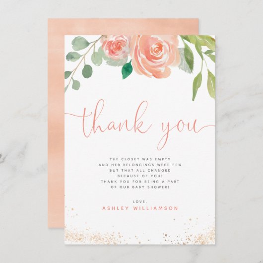 Waterverf Peonies Eucalyptus Greenery Hartelijk da Bedankkaart (Voorkant / Achterkant)