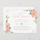 Waterverf Peonies Eucalyptus Vrijgezellenfeest Bru Uitnodiging Briefkaart (Voorkant / Achterkant)