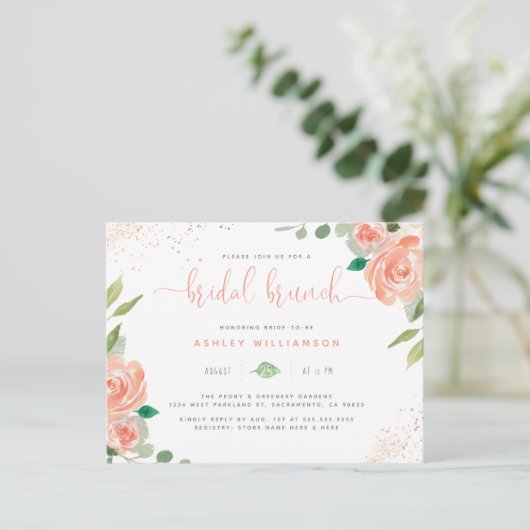 Waterverf Peonies Eucalyptus Vrijgezellenfeest Bru Uitnodiging Briefkaart (Staand voorkant)