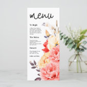 Waterverf Peonies Magnolia Florals Scriptbruiloft Menu (Staand voorkant)