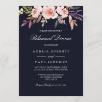 Waterverf Peonies Navy Wedding Rehearsal Dinner