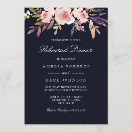 Waterverf Peonies Navy Wedding Rehearsal Dinner Kaart