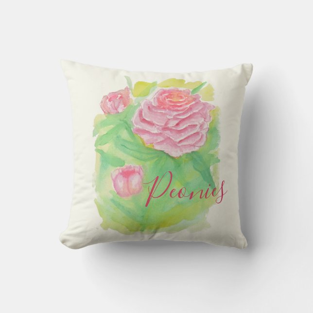Waterverf Peonies Pillow Kussen (Voorkant)