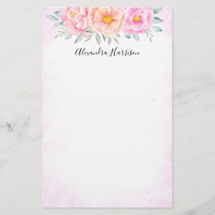 Waterverf Peonies Rozen Pink Peach Floral Boho Briefpapier