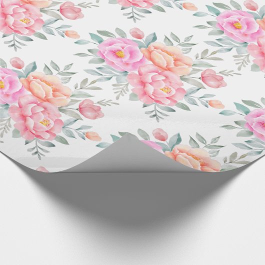 Waterverf Peonies Rozen Pink Peach Floral Boho Cadeaupapier (Hoek)
