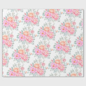 Waterverf Peonies Rozen Pink Peach Floral Boho Cadeaupapier (Vlak)