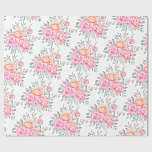 Waterverf Peonies Rozen Pink Peach Floral Boho Cadeaupapier (Vlak)