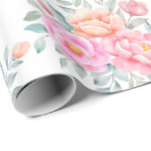 Waterverf Peonies Rozen Pink Peach Floral Boho Cadeaupapier (Rol Hoek)