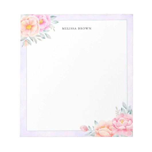 Waterverf Peonies Rozen Pink Peach Floral Boho Notitieblok (Voorkant)