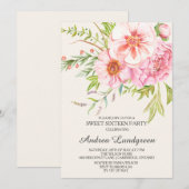  Waterverf Peonies Sweet Sixteen Invite Kaart (Voorkant / Achterkant)