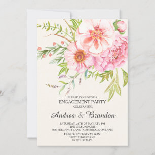  Waterverf Peonies Verloving Uitnodiging