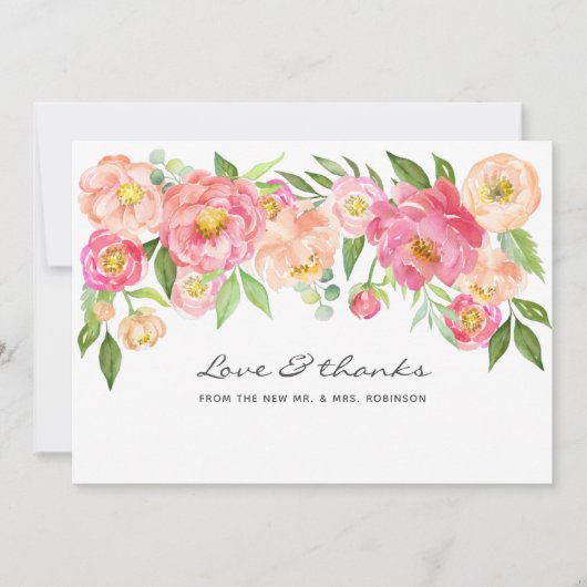 Waterverf Peonies Wedding Bedankkaart (Voorkant)