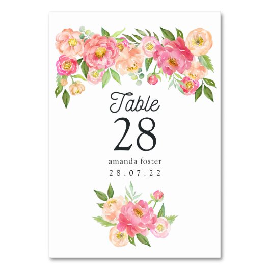 Waterverf Peonies Wedding Kaart (Voorkant)