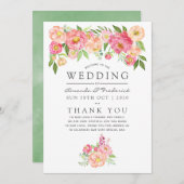 Waterverf Peonies Wedding Programmakaart (Voorkant / Achterkant)