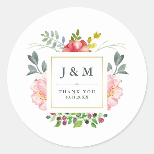 Waterverf Peonies Wedding Ronde Sticker (Voorkant)