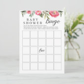 Waterverf Peony Baby shower Bingo Game Kaart (Staand voorkant)