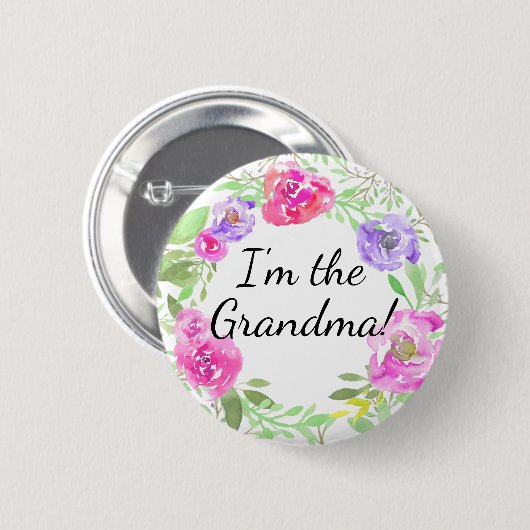 Waterverf Peony Baby shower Ik ben Grandma Name Ta Ronde Button 5,7 Cm (Voorkant /achterkant)