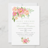 Waterverf Peony Baby shower-uitnodiging Kaart (Voorkant)