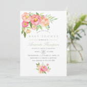 Waterverf Peony Baby shower-uitnodiging Kaart (Staand voorkant)