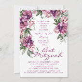 Waterverf Peony Bat Mitzvah Modern Floral Kaart (Voorkant)