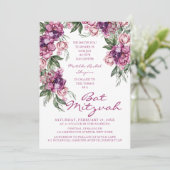 Waterverf Peony Bat Mitzvah Modern Floral Kaart (Staand voorkant)
