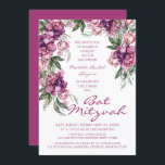 Waterverf Peony Bat Mitzvah Modern Floral Kaart<br><div class="desc">Waterverf Peony Bat Mitzvah Modern Floral Invitations is voorzien van een elegant waterverf paars Peony flower lijst in zacht paars en stoffig roze met groene bladeren op een witte achtergrond met uw Bat Mitzvah Uitnodiging informatie in het centrum. Personaliseer door de tekst in de verstrekte tekstvakjes uit te geven. Ontworpen...</div>