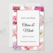 Waterverf Peony Bewaar de datum | Roos Gouden Bloe Save The Date (Voorkant)