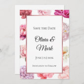 Waterverf Peony Bewaar de datum | Roos Gouden Bloe Save The Date (Voorkant / Achterkant)