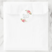 Waterverf Peony-bloemen op lente-bruiloft Ronde Sticker (Tas)