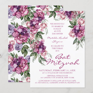 Waterverf Peony Corporate Logo Bat Mitzvah Kaart