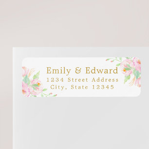 Waterverf Peony Couple Names Aangepast wit adres Etiket