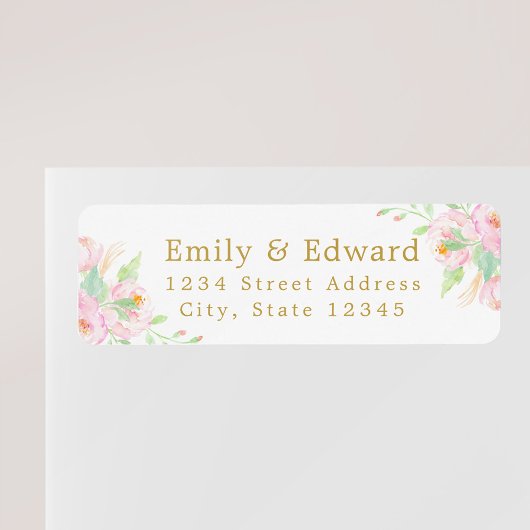 Waterverf Peony Couple Names Aangepast wit adres Etiket