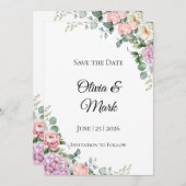 Waterverf Peony & Eucalyptus Bewaar de datum Save The Date (Voorkant / Achterkant)