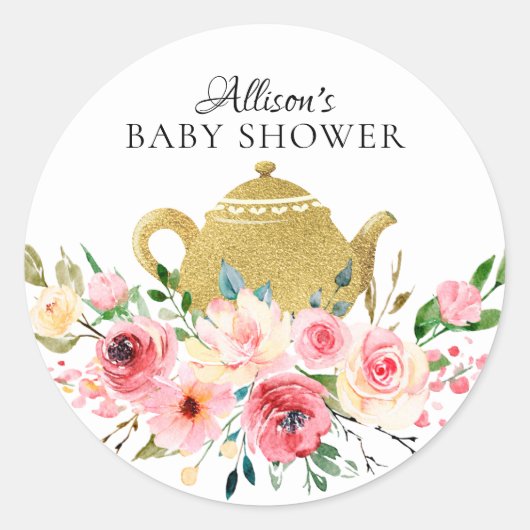 Waterverf Peony Floral Baby Tea Party Sticker (Voorkant)