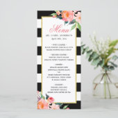 Waterverf Peony Floral Black Stripes Weddenschap M Menu (Staand voorkant)
