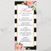 Waterverf Peony Floral Black Stripes Weddenschap M Menu (Voorkant)