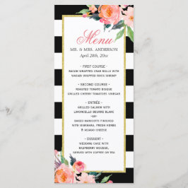 Waterverf Peony Floral Black Stripes Weddenschap M Menu