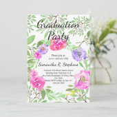 Waterverf Peony Floral Graduation Party Kaart (Staand voorkant)
