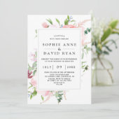 Waterverf Peony Floral Lijst Wedding Kaart (Staand voorkant)