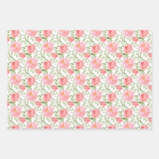 Waterverf Peony Floral Pattern Inpakpapier Vel (Voorkant 3)