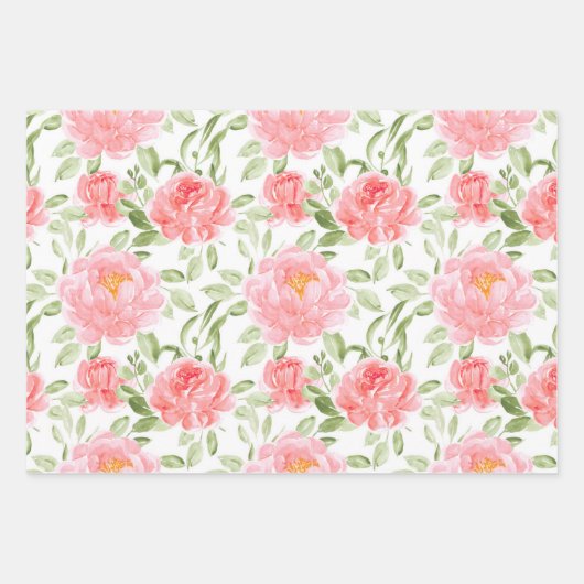 Waterverf Peony Floral Pattern Inpakpapier Vel (Voorkant 2)