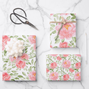 Waterverf Peony Floral Pattern Inpakpapier Vel