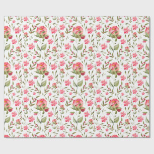Waterverf Peony Floral – Roze & Groen Cadeaupapier