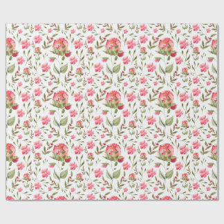 Waterverf Peony Floral – Roze & Groen Cadeaupapier