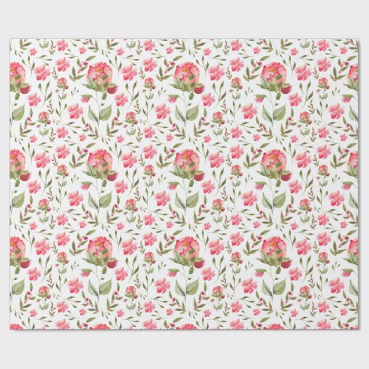 Waterverf Peony Floral – Roze & Groen Cadeaupapier (Vlak)