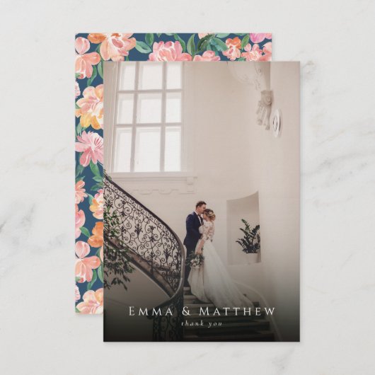 Waterverf Peony Floral Wedding Foto: Dank je wel (Voorkant / Achterkant)