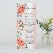 Waterverf Peony Flower Wedding Programma Programmakaart (Staand voorkant)