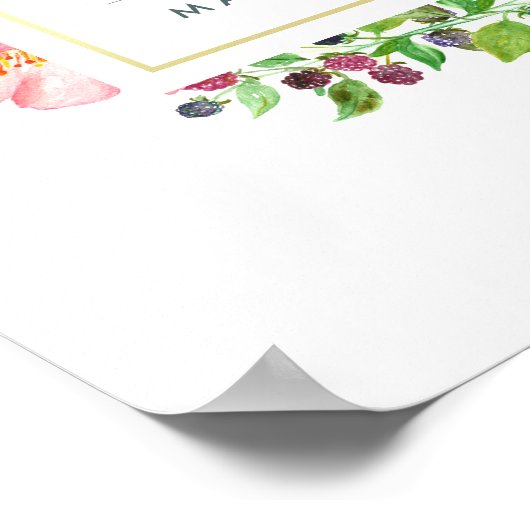 Waterverf Peony Flowers met Gold en Monogram Poster (Hoek)