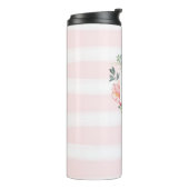 Waterverf Peony Flowers met Monogram en Stripes Thermosbeker (Gedraaid links)