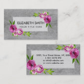 Waterverf Peony Flowers op grijs hout Visitekaartje (Voorkant / Achterkant)